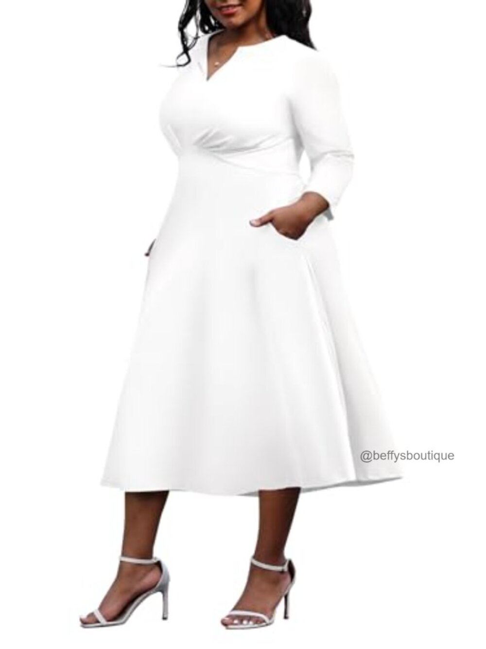 Plus Size A-Line Dress with Pockets, Stretchy Flared Midi